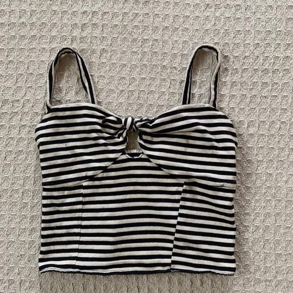 Black & White Stripe Kimchi Blue Crop Top - Picture 1 of 5